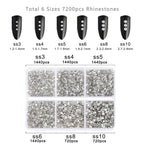 7200pcs Flatback Rhinestones,Nail Gems Round Crystal Rhinestones for Crafts,Mixed 6 Sizes with Wax Pencil Kit, SS3-SS10- Crystal