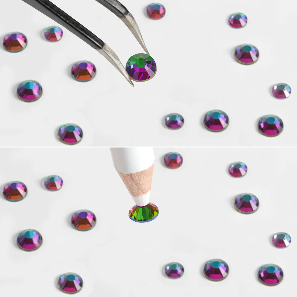 Rhinestones for Makeup,8 sizes 2500pcs Flatback Rhinestones Face Gems for Nails Crafts with Tweezers and Wax Pencil- Green Volcano