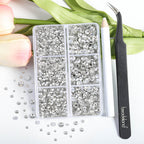 4300pcs Flatback Rhinestones, Nail Gems Round Crystal Rhinestones for Crafts,Mixed 6 Sizes with Picking Tweezers and Wax Pencil Kit- Crystal