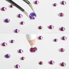 Rhinestones for Makeup,8 sizes 2500pcs Flatback Rhinestones Face Gems for Nails Crafts with Tweezers and Wax Pencil- Purple Velvet