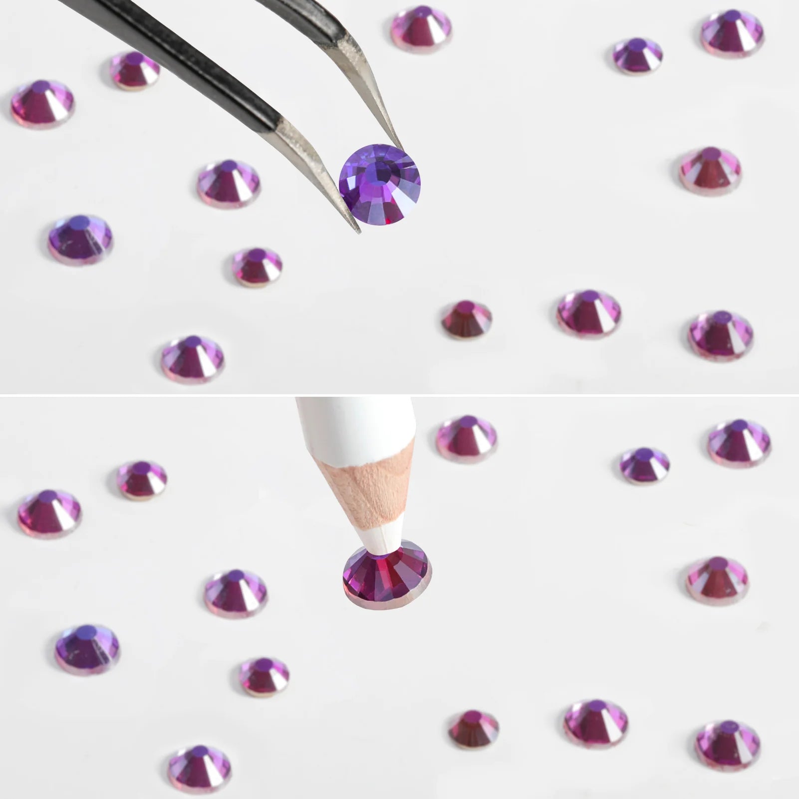 Rhinestones for Makeup,8 sizes 2500pcs Flatback Rhinestones Face Gems for Nails Crafts with Tweezers and Wax Pencil- Purple Velvet