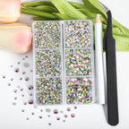4300pcs Flatback Rhinestones, Nail Gems Round Crystal Rhinestones for Crafts,Mixed 6 Sizes with Picking Tweezers and Wax Pencil Kit- Crystal AB