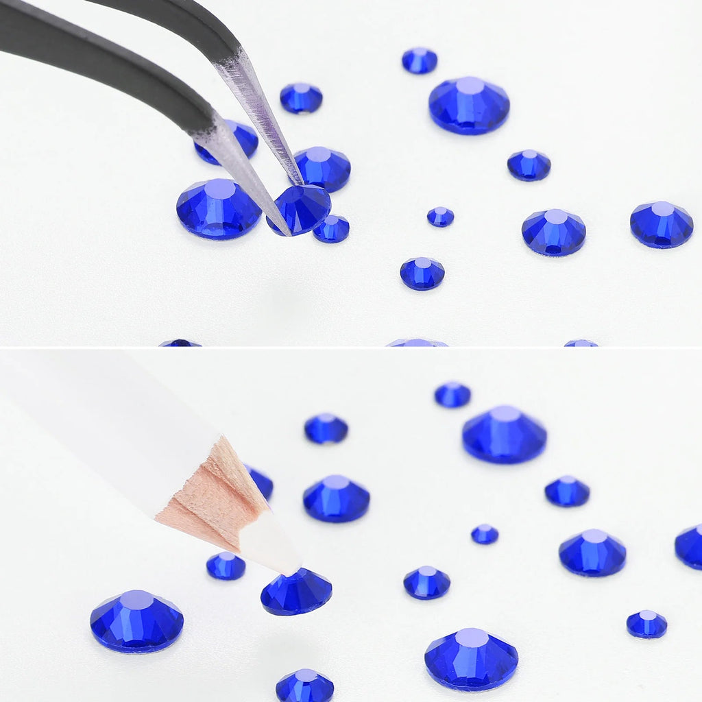 Rhinestones for Makeup,8 sizes 2500pcs Flatback Rhinestones Face Gems for Nails Crafts with Tweezers and Wax Pencil- Sapphire
