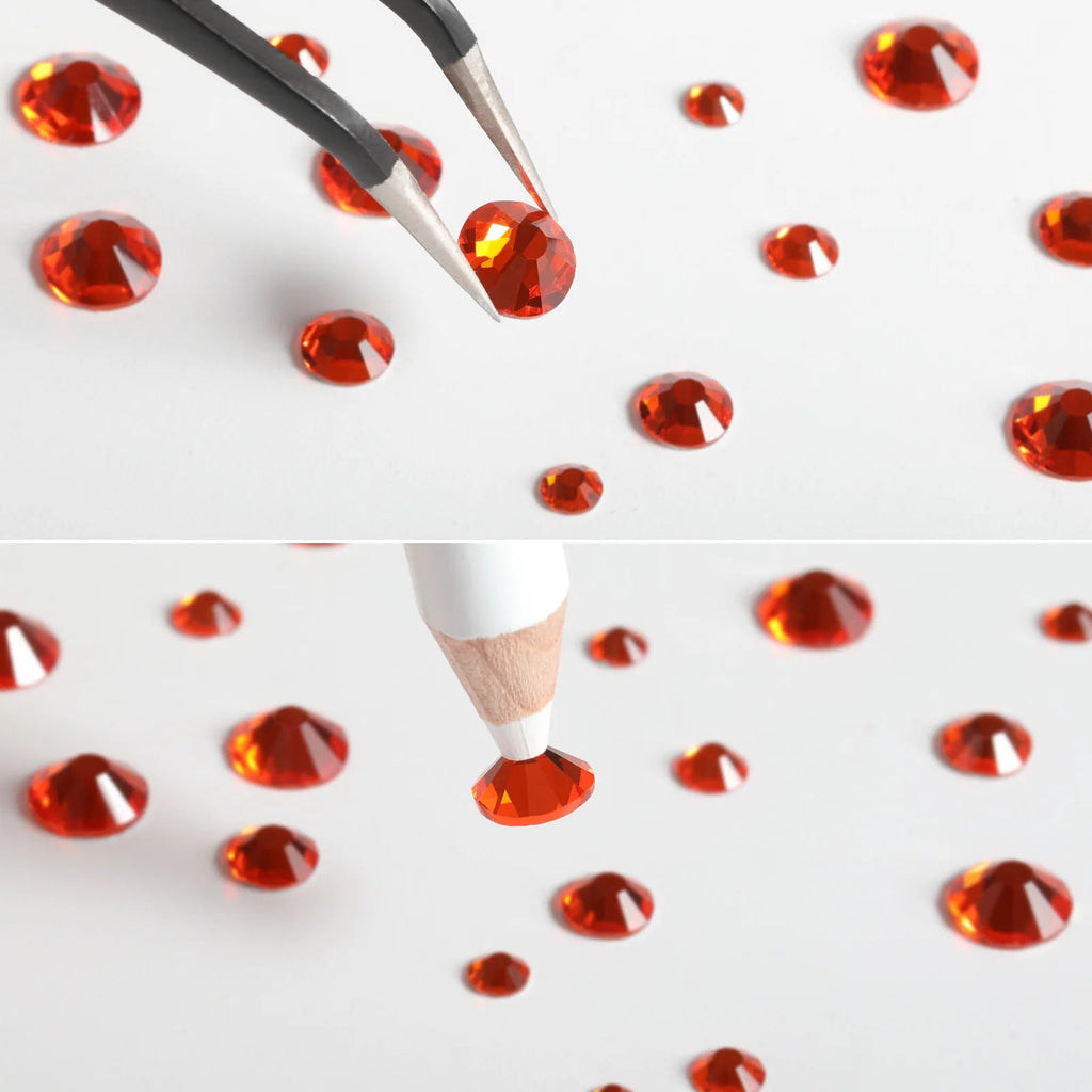 Rhinestones for Makeup,8 sizes 2500pcs Flatback Rhinestones Face Gems for Nails Crafts with Tweezers and Wax Pencil- Orange