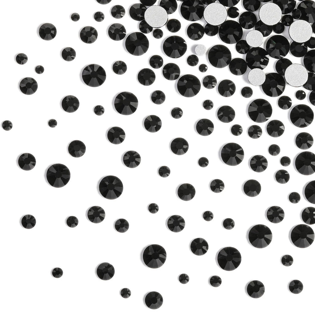 Rhinestones for Makeup,8 sizes 2500pcs Flatback Rhinestones Face Gems for Nails Crafts with Tweezers and Wax Pencil- Black