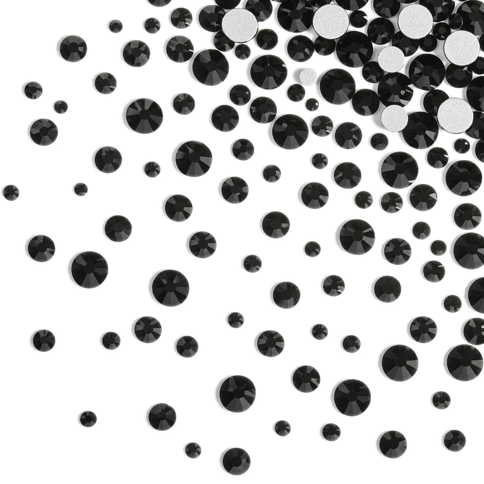 Rhinestones for Makeup,8 sizes 2500pcs Flatback Rhinestones Face Gems for Nails Crafts with Tweezers and Wax Pencil- Black