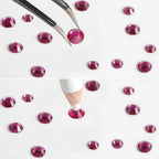 Rhinestones for Makeup,8 sizes 2500pcs Flatback Rhinestones Face Gems for Nails Crafts with Tweezers and Wax Pencil- Fuchsia