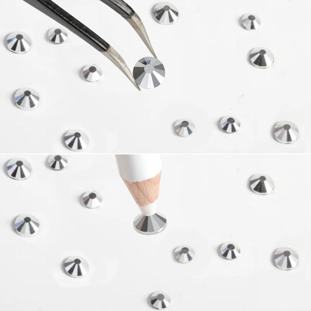 Rhinestones for Makeup,8 sizes 2500pcs Flatback Rhinestones Face Gems for Nails Crafts with Tweezers and Wax Pencil- Silver Hematite