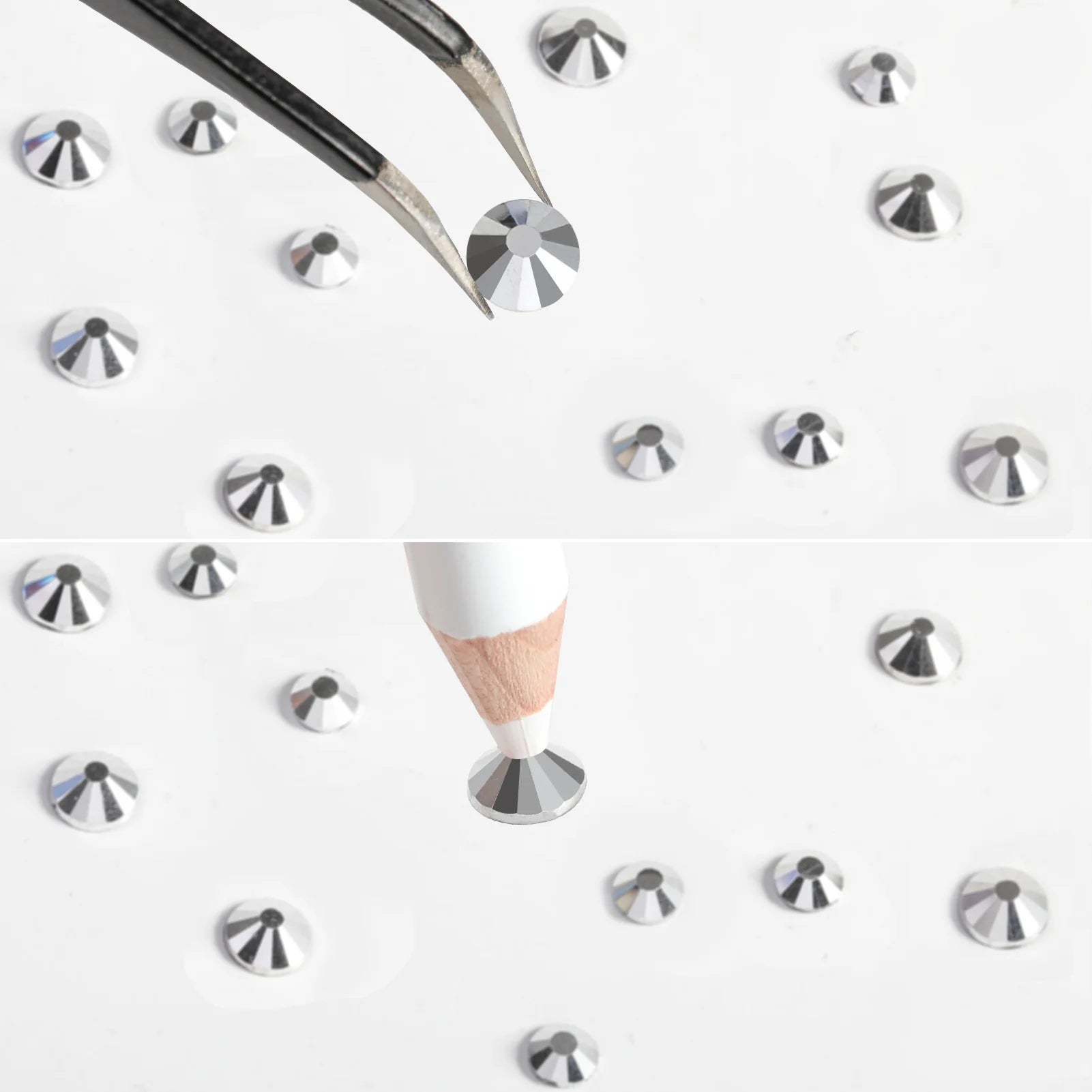 Rhinestones for Makeup,8 sizes 2500pcs Flatback Rhinestones Face Gems for Nails Crafts with Tweezers and Wax Pencil- Silver Hematite