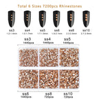 7200pcs Flatback Rhinestones,Nail Gems Round Crystal Rhinestones for Crafts,Mixed 6 Sizes with Wax Pencil Kit, SS3-SS10- Light Peach