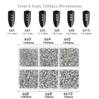 7200pcs Flatback Rhinestones,Nail Gems Round Crystal Rhinestones for Crafts,Mixed 6 Sizes with Wax Pencil Kit, SS3-SS10- Silver Hematite