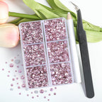 4300pcs Flatback Rhinestones, Nail Gems Round Crystal Rhinestones for Crafts,Mixed 6 Sizes with Picking Tweezers and Wax Pencil Kit- Light Pink