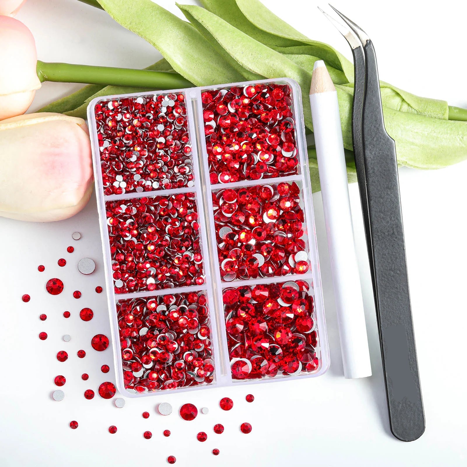 4300pcs Flatback Rhinestones, Nail Gems Round Crystal Rhinestones for Crafts,Mixed 6 Sizes with Picking Tweezers and Wax Pencil Kit- Light Siam