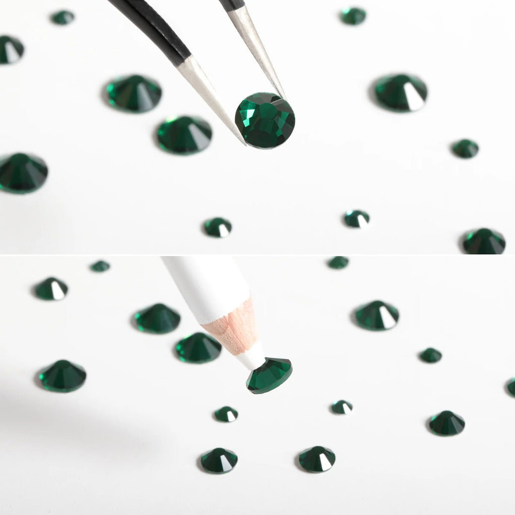Rhinestones for Makeup,8 sizes 2500pcs Flatback Rhinestones Face Gems for Nails Crafts with Tweezers and Wax Pencil- Emerald