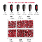 7200pcs Flatback Rhinestones,Nail Gems Round Crystal Rhinestones for Crafts,Mixed 6 Sizes with Wax Pencil Kit, SS3-SS10-Siam