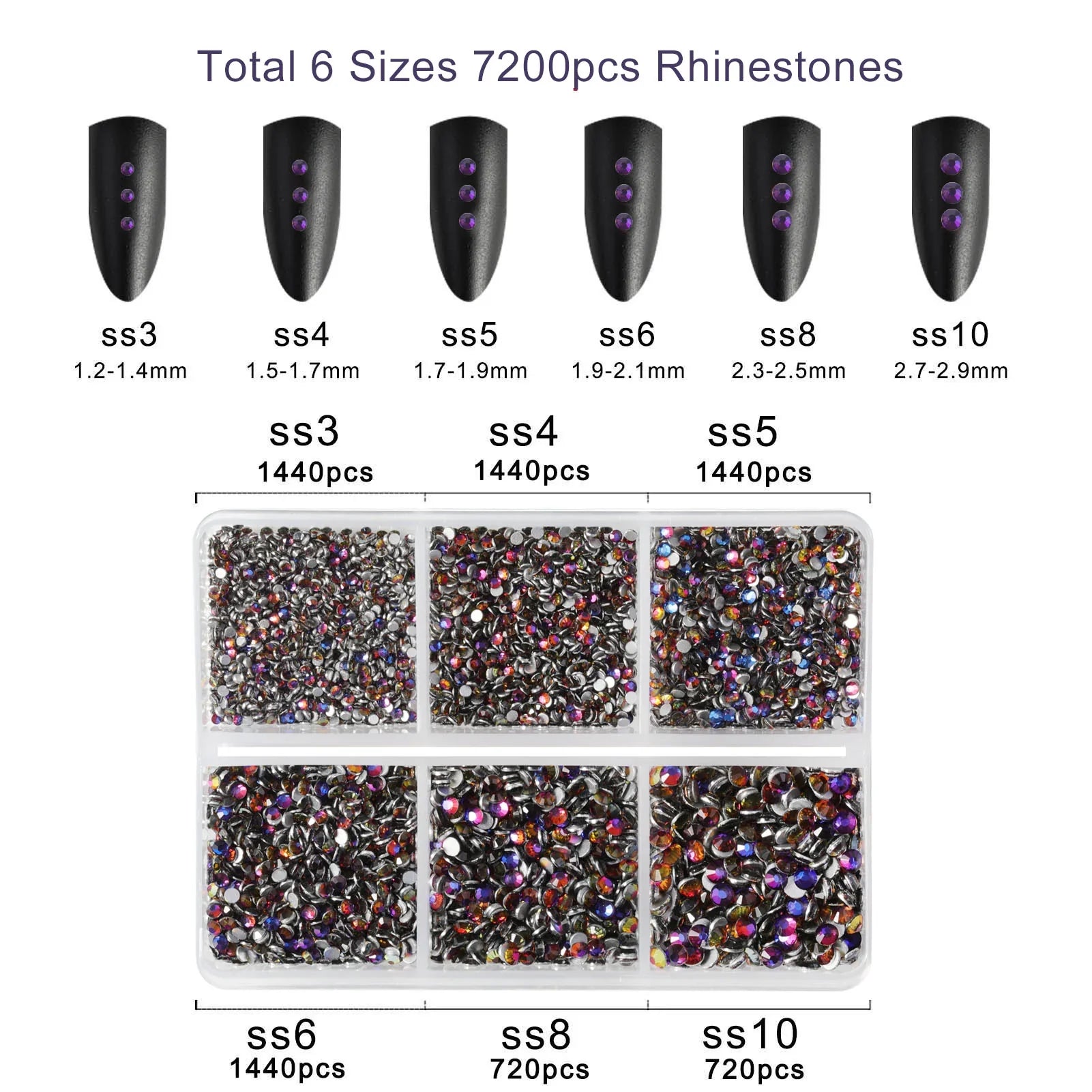 7200pcs Flatback Rhinestones,Nail Gems Round Crystal Rhinestones for Crafts,Mixed 6 Sizes with Wax Pencil Kit, SS3-SS10 -Bluevolcano