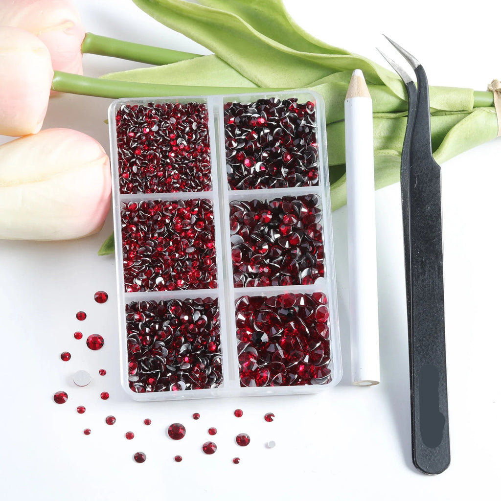 4300pcs Flatback Rhinestones, Nail Gems Round Crystal Rhinestones for Crafts,Mixed 6 Sizes with Picking Tweezers and Wax Pencil Kit- Darksiam