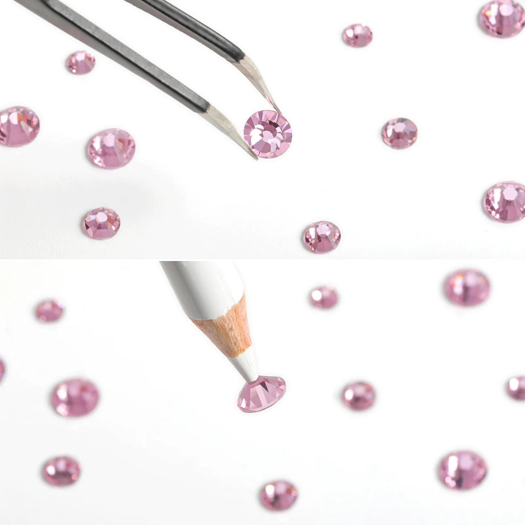 Rhinestones for Makeup,8 sizes 2500pcs Flatback Rhinestones Face Gems for Nails Crafts with Tweezers and Wax Pencil- Light Pink