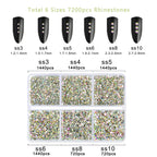 7200pcs Flatback Rhinestones,Nail Gems Round Crystal Rhinestones for Crafts,Mixed 6 Sizes with Wax Pencil Kit, SS3-SS10- Crystal AB