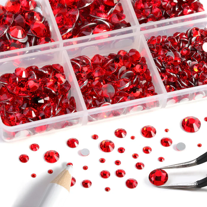 8300PCS Flatback Rhinestones, Nail Gems Round Crystal Rhinestones for Crafts, Mixed 10 Sizes with Wax Pencil and Tweezer Kit, SS3-SS30-Light Siam
