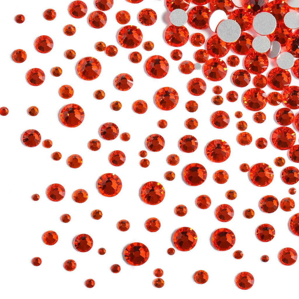 Rhinestones for Makeup,8 sizes 2500pcs Flatback Rhinestones Face Gems for Nails Crafts with Tweezers and Wax Pencil- Orange
