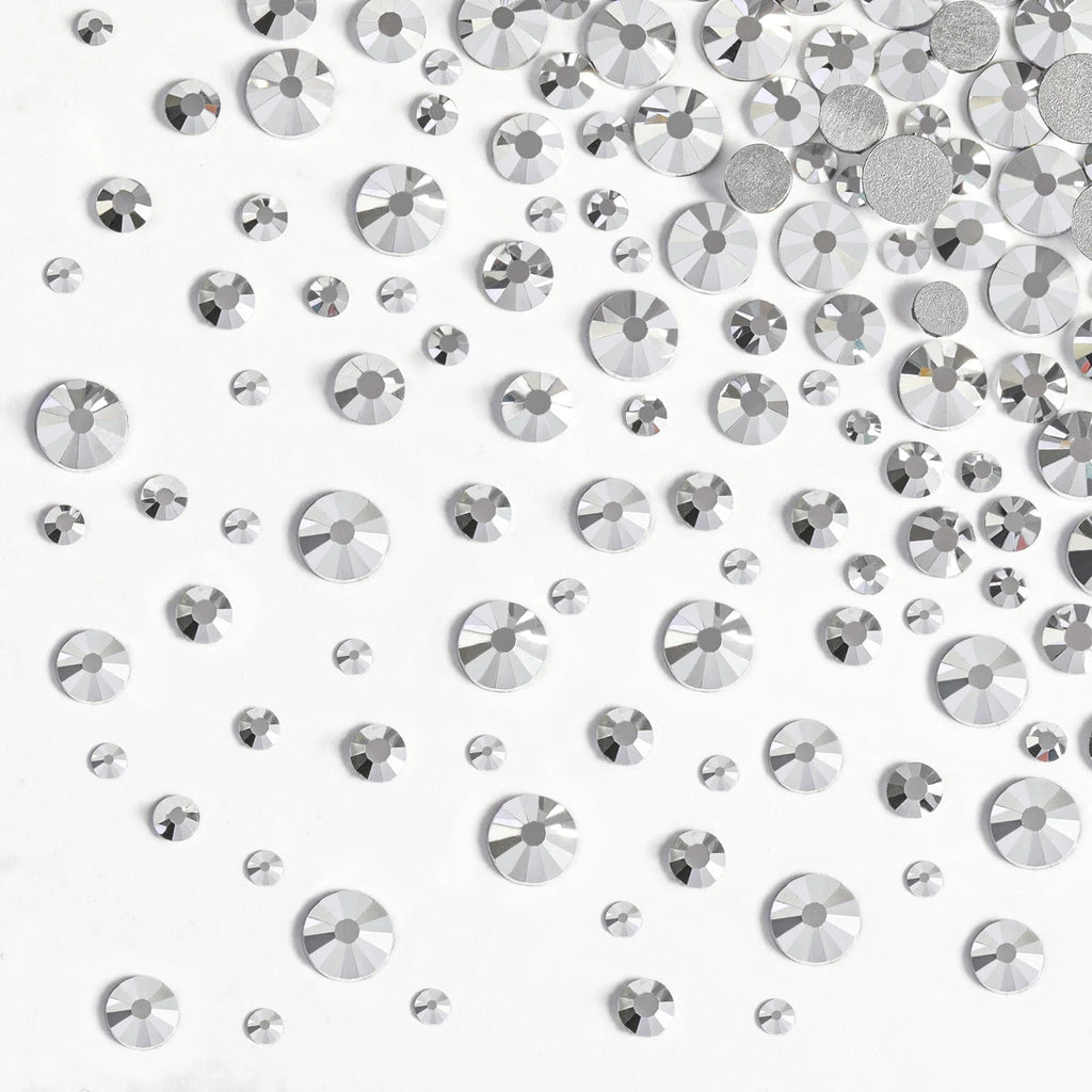 Rhinestones for Makeup,8 sizes 2500pcs Flatback Rhinestones Face Gems for Nails Crafts with Tweezers and Wax Pencil- Silver Hematite