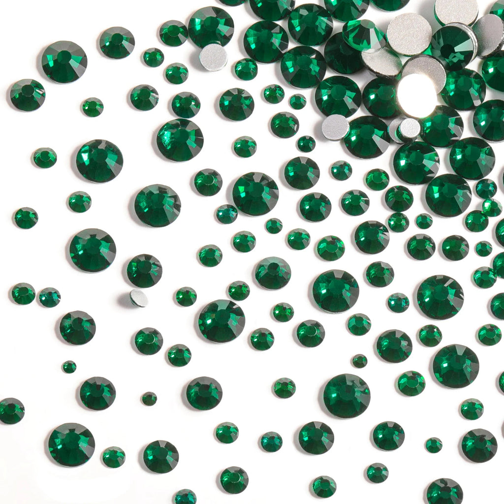 Rhinestones for Makeup,8 sizes 2500pcs Flatback Rhinestones Face Gems for Nails Crafts with Tweezers and Wax Pencil- Emerald