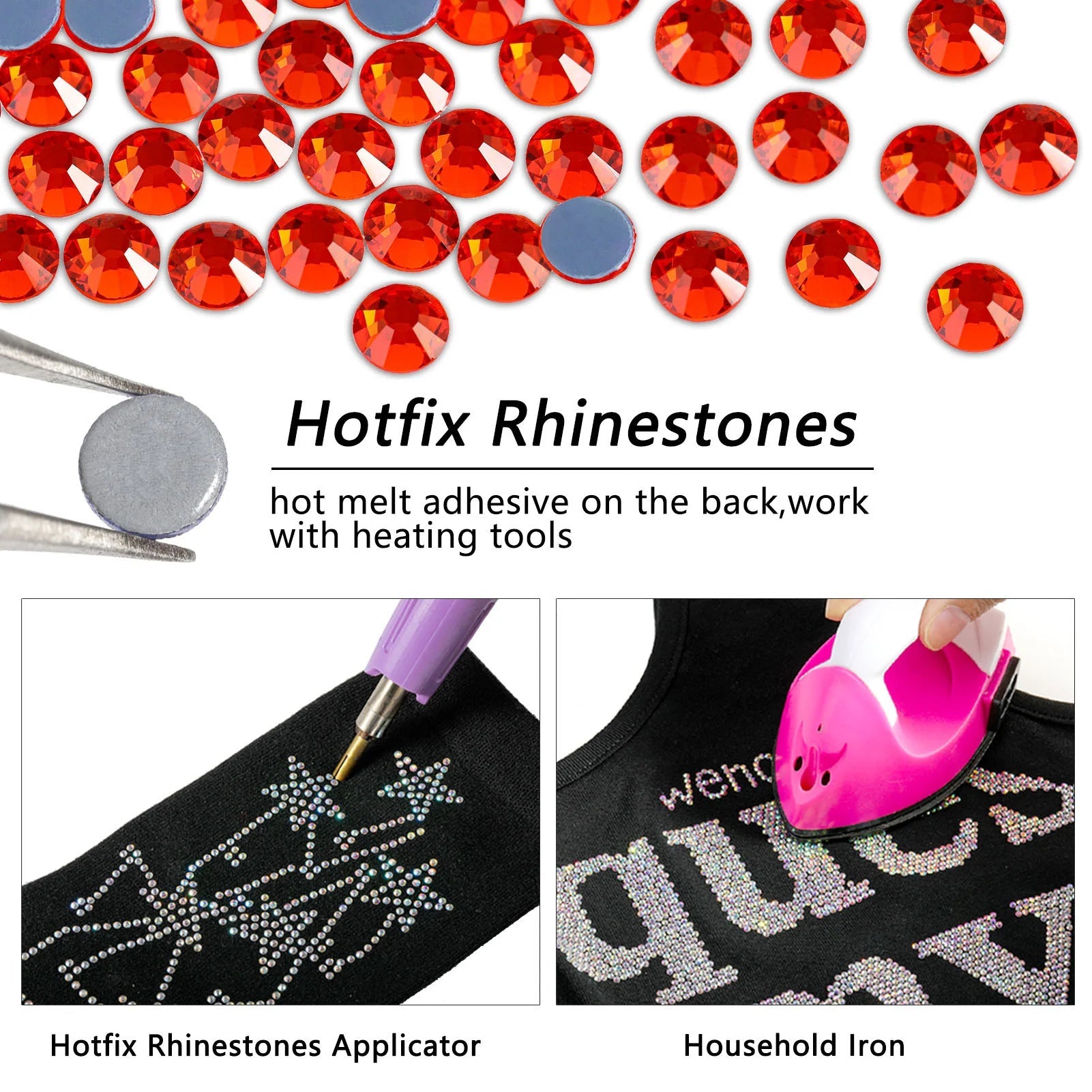 Hotfix Rhinestones Bulk, Hot Fix Rhinestones for Crafts Clothes DIY Decoration, Orange