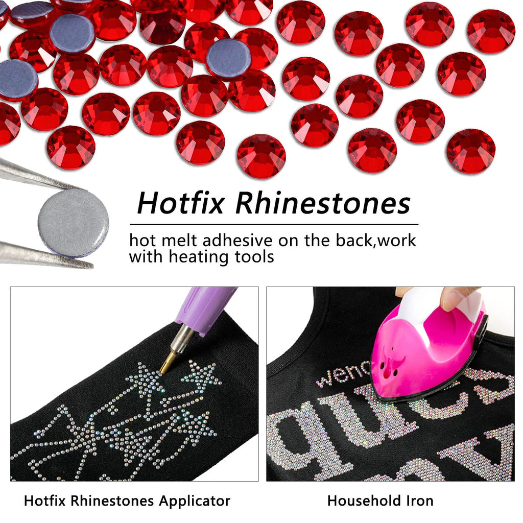 Hotfix Rhinestones Bulk, Hot Fix Rhinestones for Crafts Clothes DIY Decoration, Light Siam