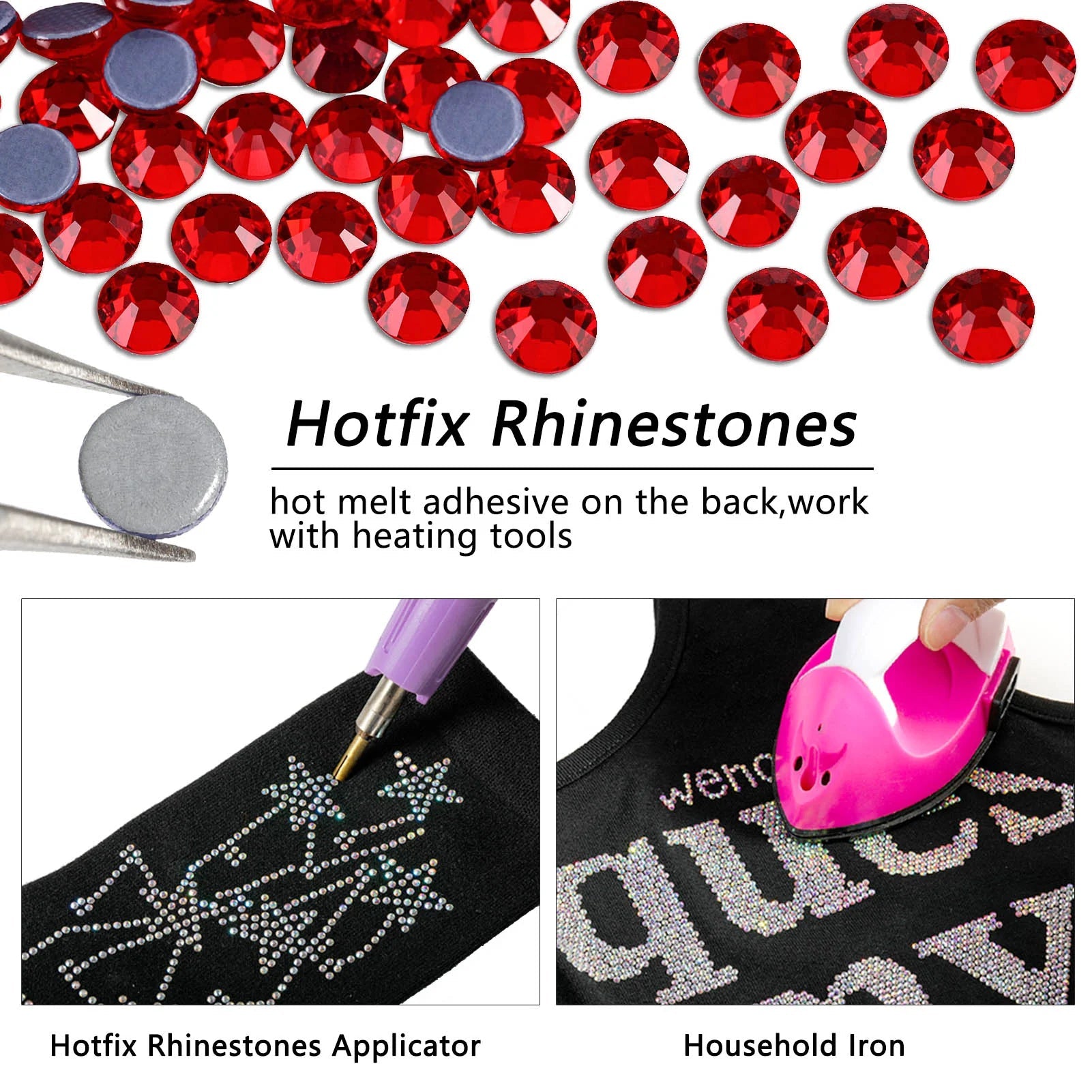 Hotfix Rhinestones Bulk, Hot Fix Rhinestones for Crafts Clothes DIY Decoration, Light Siam