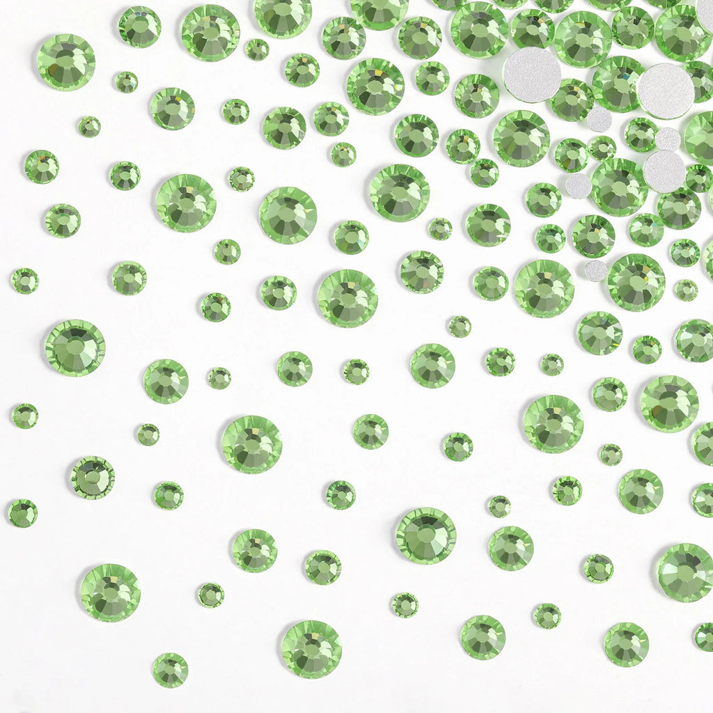 Rhinestones for Makeup,8 sizes 2500pcs Flatback Rhinestones Face Gems for Nails Crafts with Tweezers and Wax Pencil- Light Green