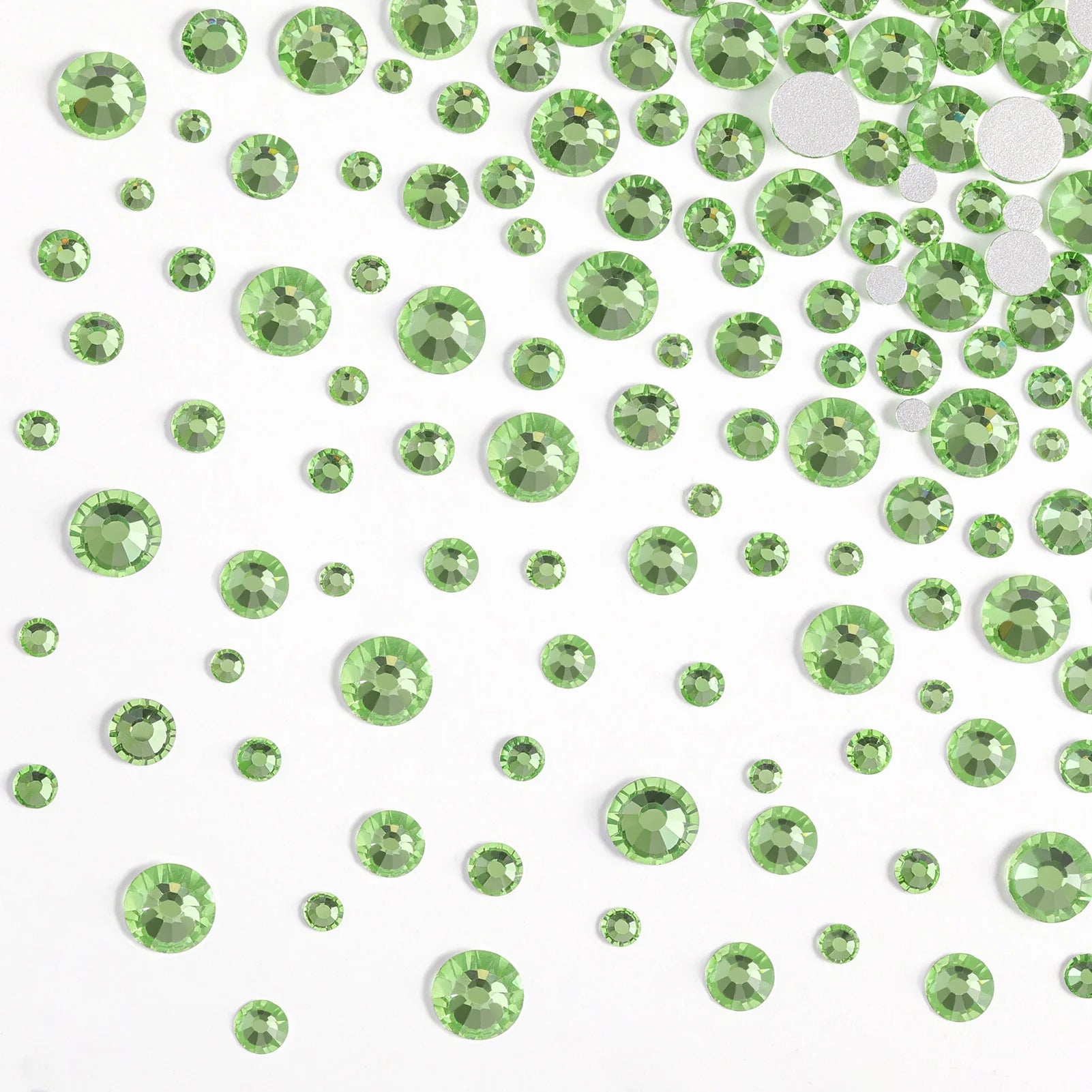 Rhinestones for Makeup,8 sizes 2500pcs Flatback Rhinestones Face Gems for Nails Crafts with Tweezers and Wax Pencil- Light Green