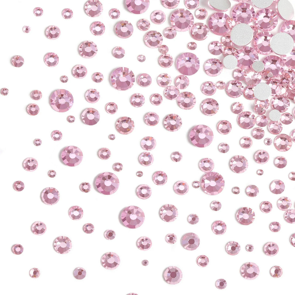 Rhinestones for Makeup,8 sizes 2500pcs Flatback Rhinestones Face Gems for Nails Crafts with Tweezers and Wax Pencil- Light Pink