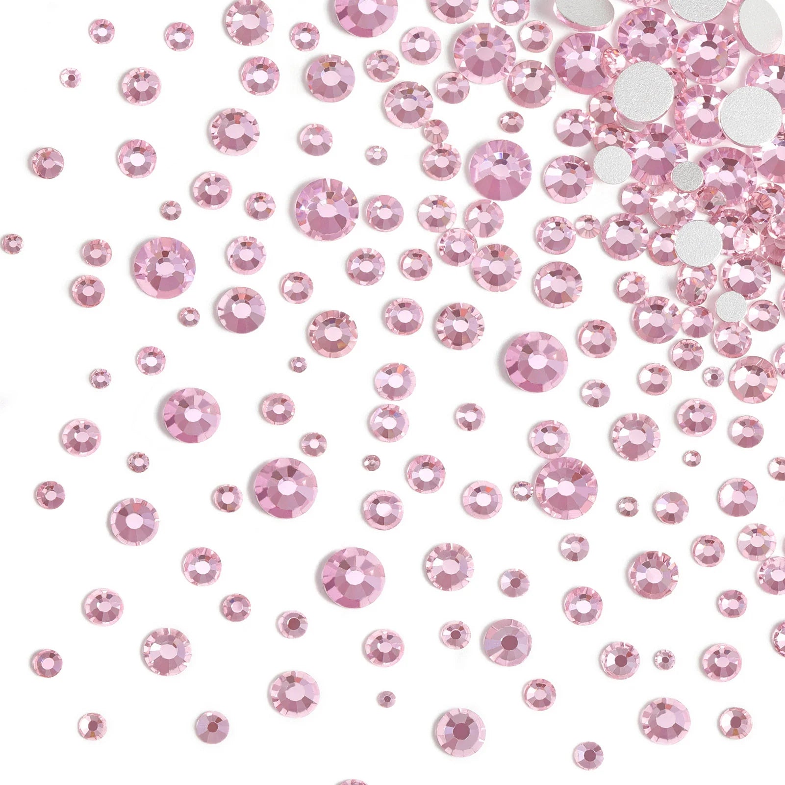 Rhinestones for Makeup,8 sizes 2500pcs Flatback Rhinestones Face Gems for Nails Crafts with Tweezers and Wax Pencil- Light Pink