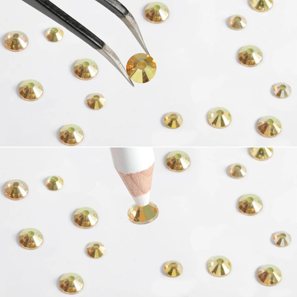 Rhinestones for Makeup,8 sizes 2500pcs Flatback Rhinestones Face Gems for Nails Crafts with Tweezers and Wax Pencil- Metal Sunlight