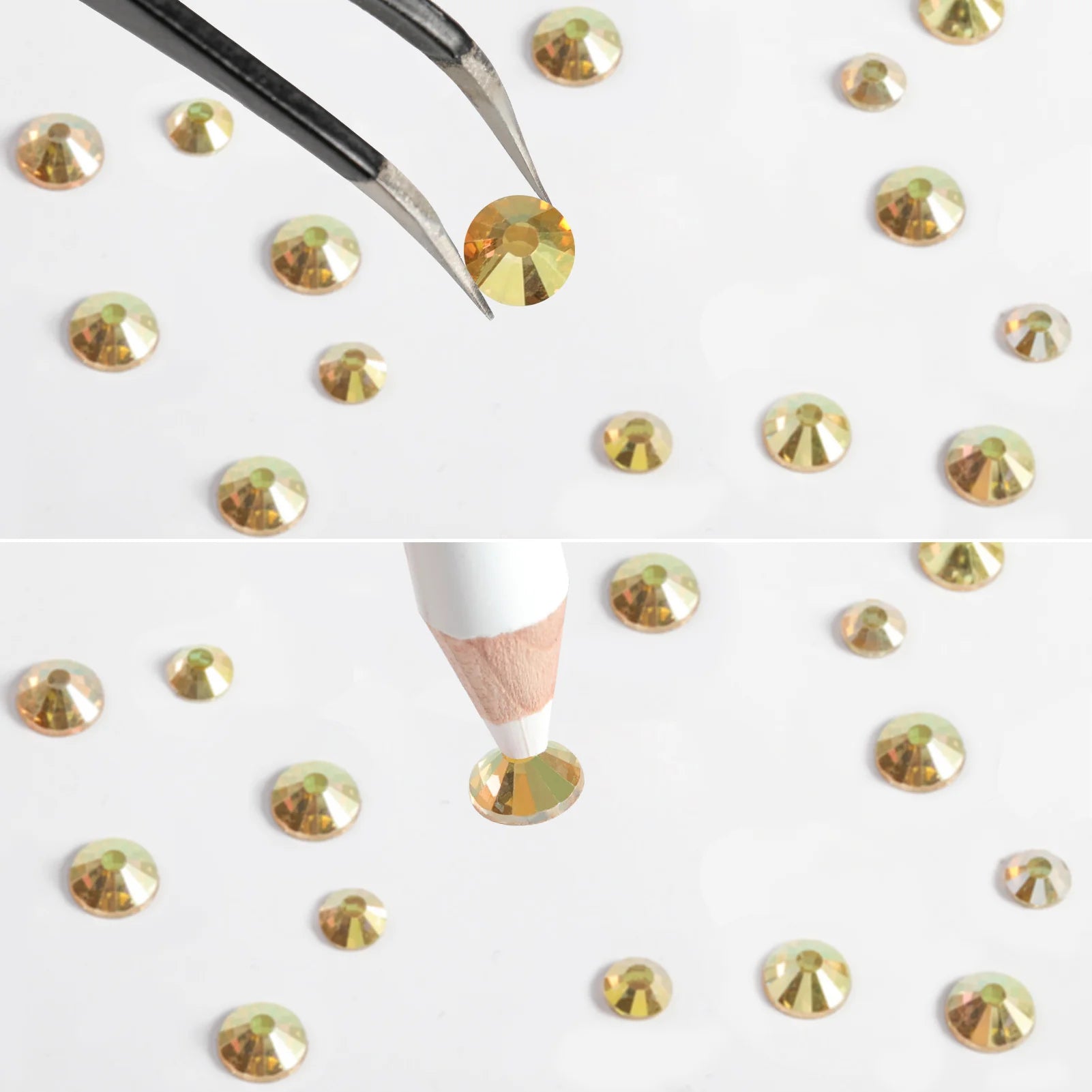 Rhinestones for Makeup,8 sizes 2500pcs Flatback Rhinestones Face Gems for Nails Crafts with Tweezers and Wax Pencil- Metal Sunlight