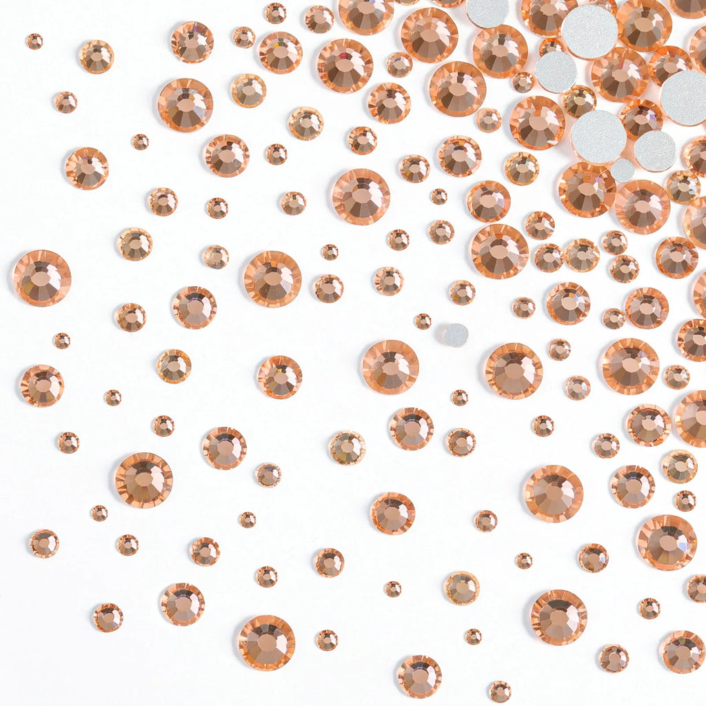 Rhinestones for Makeup,8 sizes 2500pcs Flatback Rhinestones Face Gems for Nails Crafts with Tweezers and Wax Pencil- Light Peach