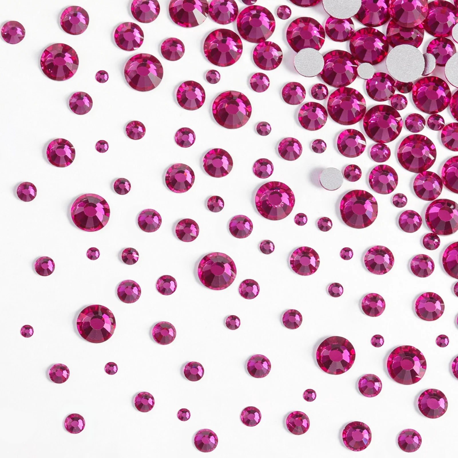 Rhinestones for Makeup,8 sizes 2500pcs Flatback Rhinestones Face Gems for Nails Crafts with Tweezers and Wax Pencil- Fuchsia