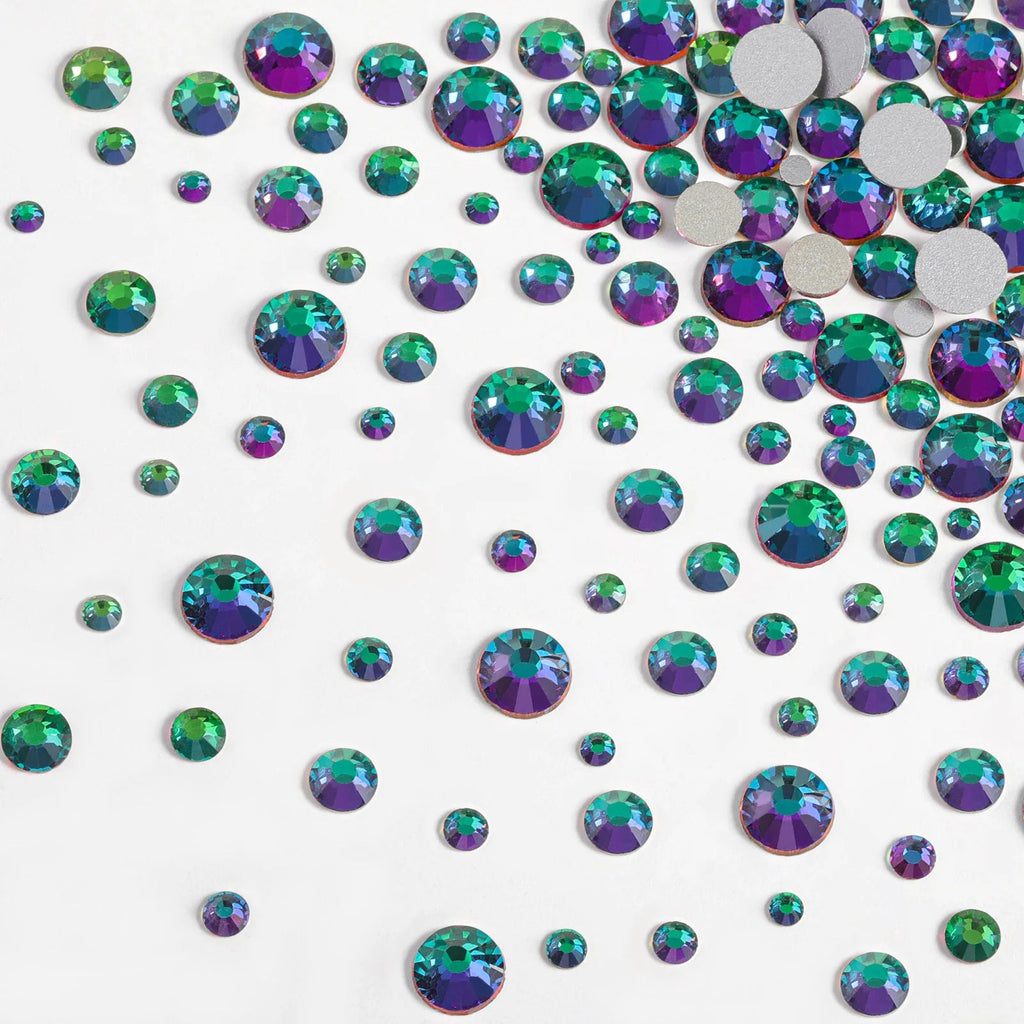 Rhinestones for Makeup,8 sizes 2500pcs Flatback Rhinestones Face Gems for Nails Crafts with Tweezers and Wax Pencil- Green Volcano