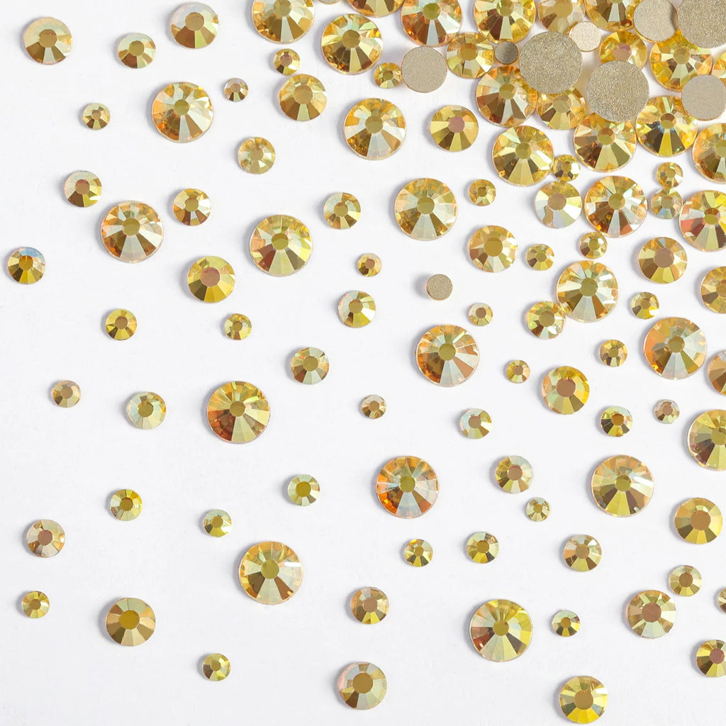 Rhinestones for Makeup,8 sizes 2500pcs Flatback Rhinestones Face Gems for Nails Crafts with Tweezers and Wax Pencil- Metal Sunlight