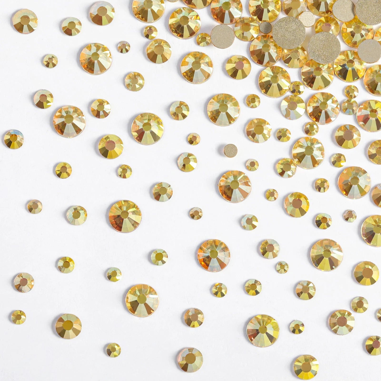 Rhinestones for Makeup,8 sizes 2500pcs Flatback Rhinestones Face Gems for Nails Crafts with Tweezers and Wax Pencil- Metal Sunlight