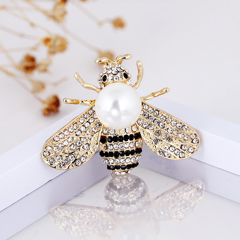 Korean Style 3D Eco-Friendly Alloy Pearl Full-Rhinestone Insect Bee Brooch Pin - Women's Fashion Lapel Accessory