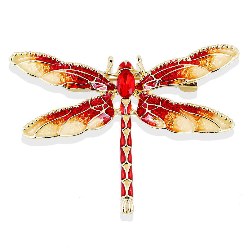 Korean Original Handmade Rhinestone Alloy Dragonfly Brooch - Enamel Crystal Insect Pin, Unisex Fashion Lapel Accessory