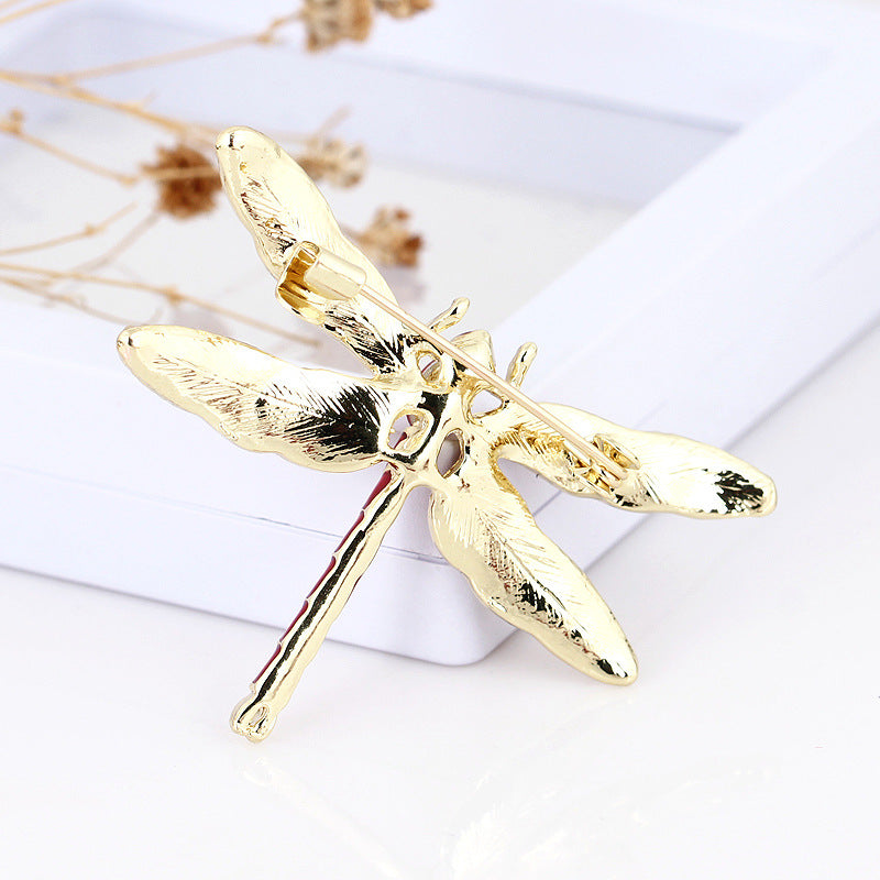 Korean Original Handmade Rhinestone Alloy Dragonfly Brooch - Enamel Crystal Insect Pin, Unisex Fashion Lapel Accessory