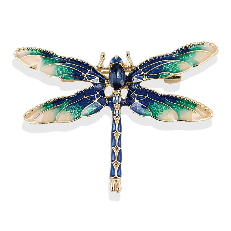 Korean Original Handmade Rhinestone Alloy Dragonfly Brooch - Enamel Crystal Insect Pin, Unisex Fashion Lapel Accessory