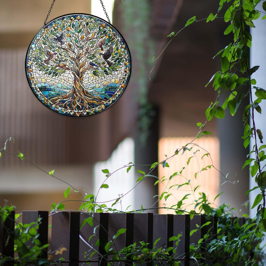 Handmade Stained Glass Sun Catcher Window Hanging Wall Decor, Sun Catcher Lover Gifts for Women Home Garden Housewarming Ornament