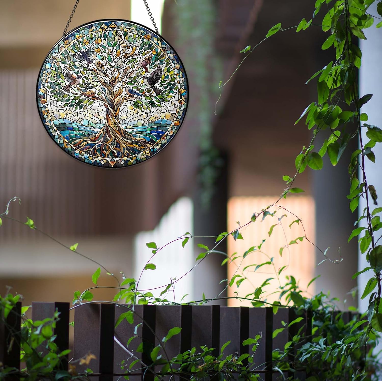 Handmade Stained Glass Sun Catcher Window Hanging Wall Decor, Sun Catcher Lover Gifts for Women Home Garden Housewarming Ornament