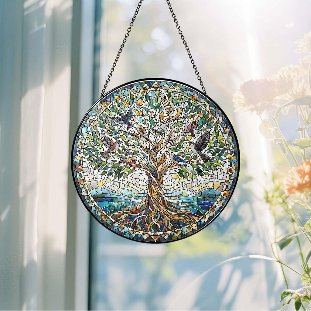 Handmade Stained Glass Sun Catcher Window Hanging Wall Decor, Sun Catcher Lover Gifts for Women Home Garden Housewarming Ornament