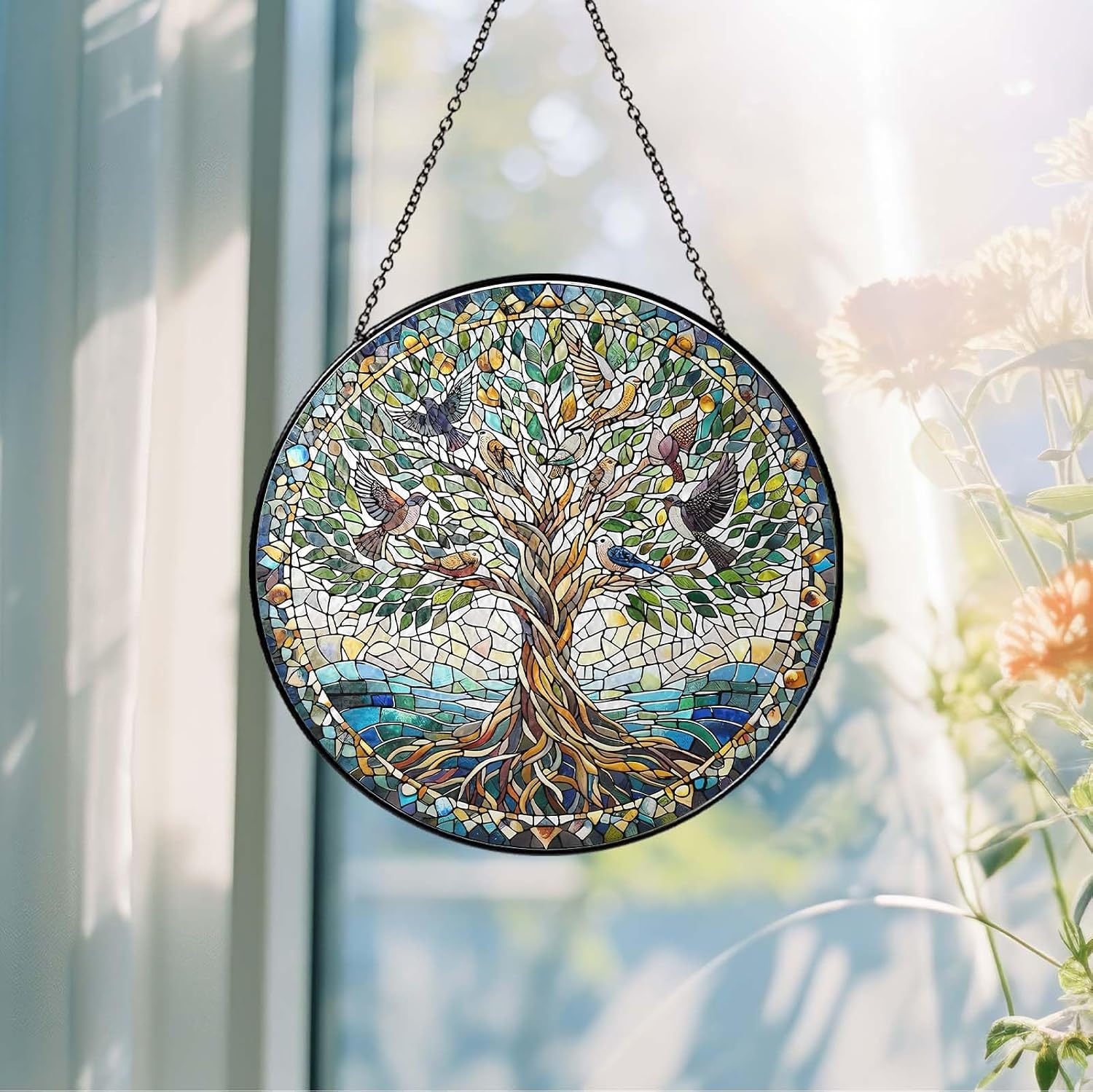 Handmade Stained Glass Sun Catcher Window Hanging Wall Decor, Sun Catcher Lover Gifts for Women Home Garden Housewarming Ornament