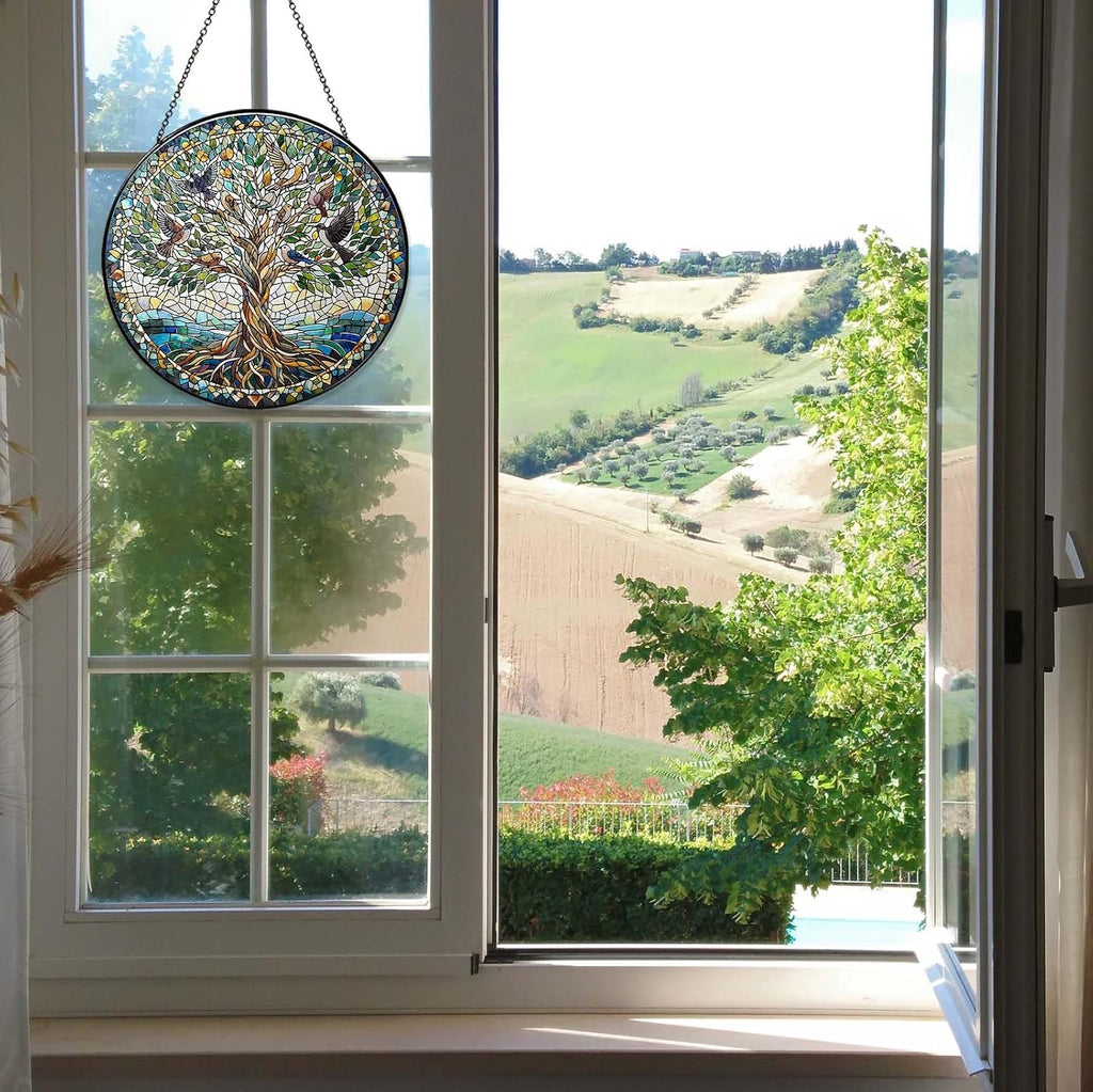 Handmade Stained Glass Sun Catcher Window Hanging Wall Decor, Sun Catcher Lover Gifts for Women Home Garden Housewarming Ornament